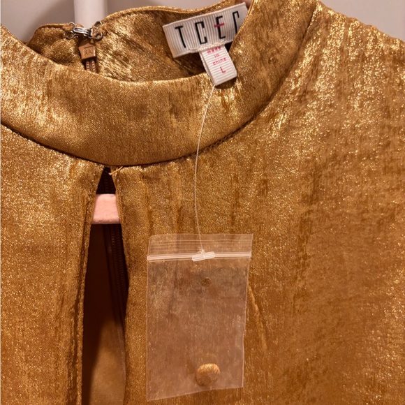 TCEC Shimmering Gold Long Sleeve Dress NWT Size Large - Picture 5 of 6